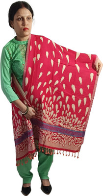 PASHTUSHS Wool Self Design Women Shawl(Red)