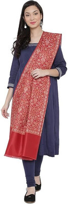 Kashmiri Thead Polyester Wool Blend Embroidered Women Shawl(Red)