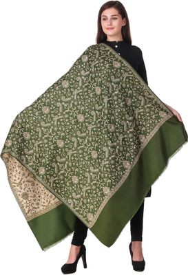 HOC Wool Solid Women Shawl(Green)