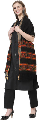 Kashmiri Handloom Shawl Wool Floral Print Women Shawl(Black)