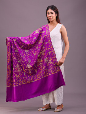 swi stylish Pashmina Embroidered Women Shawl(Purple)