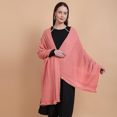 Pick Ur Needs Wool Self Design Women Shawl(Pink)