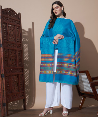 MYLES Wool Self Design Women Shawl(Blue)