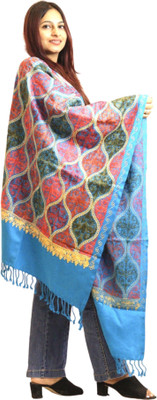 CHOUDHARYRETAILS Wool Embroidered Women Shawl(Blue)