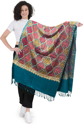 manra Wool Embroidered Women Shawl(Green)
