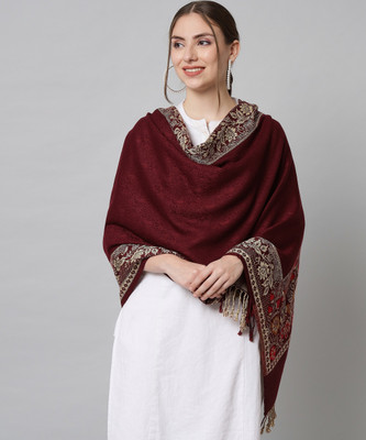 Krew Wool Self Design Women Shawl(Multicolor)