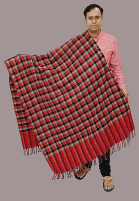 Sprha Wool Checkered Men Shawl(Maroon)