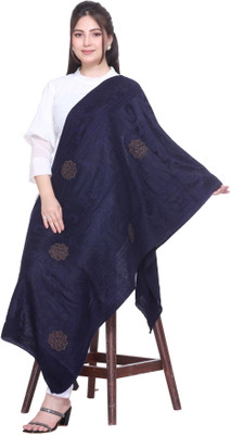 MANBHAV Wool Self Design Women Shawl(Dark Blue)