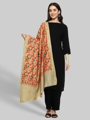 WEAVERS VILLA Cashmere, Wool Embroidered Women Shawl(Beige)