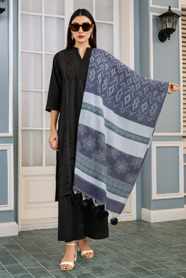 SCHp Pashmina Geometric Print, Striped Women Shawl(Light Blue, Grey, Multicolor)