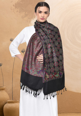 Krew Wool Self Design Women Shawl(Black)