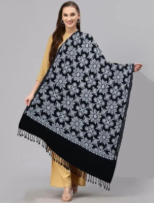 Radhe Prodtucts Wool Embroidered Women Shawl(Black)