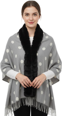 capznmore Wool Embellished Women Shawl(Black)