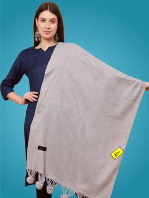 MHAX Wool Self Design Women Shawl(Grey)