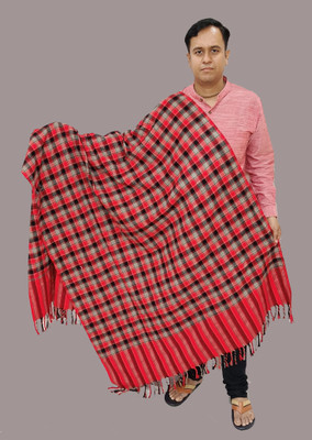 KAVIM Wool Checkered Men Shawl(Red)