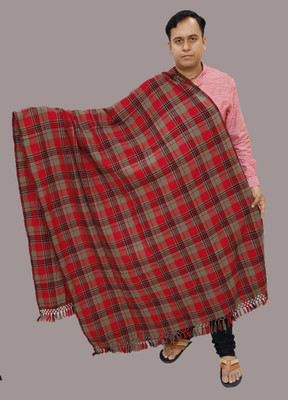 Vrinde Wool Checkered Men Shawl(Red)