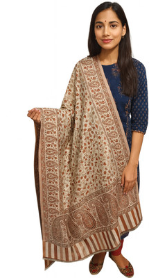 Kashmiri queen Wool Printed Women Shawl(Beige)
