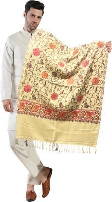 manra Wool Floral Print Men Shawl(Beige)