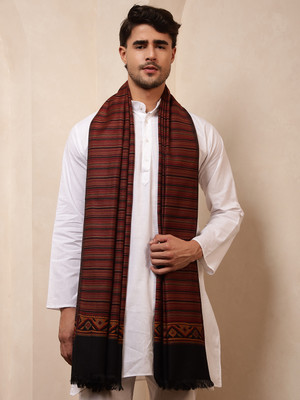 Ravaiyaa - Attitude Is Everything Wool Striped Men Shawl(Black, Maroon)