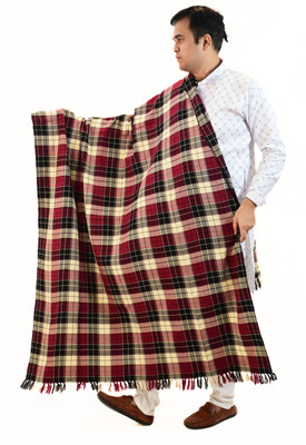 Sprha Wool Checkered Men Shawl(Purple)
