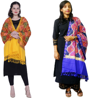 Kashmiri queen Wool Embroidered Women Shawl(Multicolor)