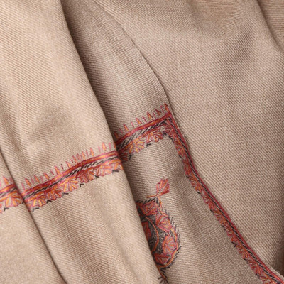 Royal-E-Kashmir Wool Self Design Women Shawl(Beige)