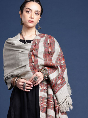 Taavi Wool Self Design Women Shawl(Grey)