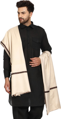 Royal-E-Kashmir Wool Embroidered Men Shawl(Beige)