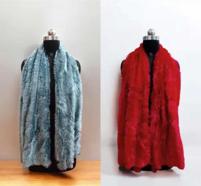 AARTIGARMENTS Fur Self Design Women Shawl(Grey, Red)
