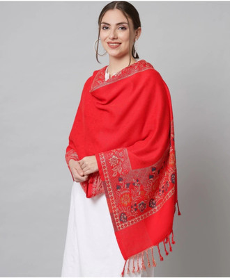 Braid N Cord Polyester Wool Blend Woven Women Shawl(Red)