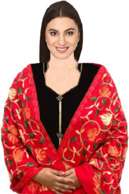 RADHE PRODUCTS Wool Embroidered Women Shawl(Red)