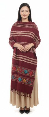 Rajesh Aggarwal Acrylic Floral Print, Striped Women Shawl(Maroon)