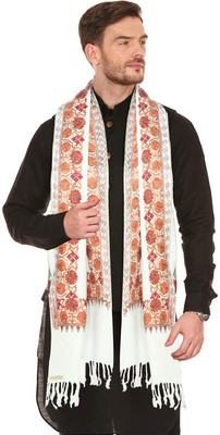 manra Wool Floral Print Men Shawl(White)