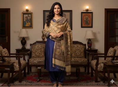 Handloom Hub Wool Woven Women Shawl(Beige)