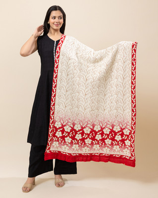 Wrap Me Warm Viscose, Acrylic, Wool Embroidered Women Shawl(Red)