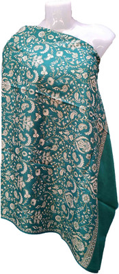 HouseOfCommon Wool Embroidered Women Shawl(Blue)