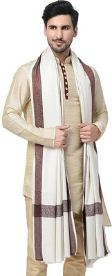 KASHMIR HANDLOOM Poly Wool Embellished Men Shawl(White)