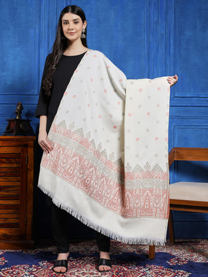 Ravaiyaa - Attitude Is Everything Wool Woven Women Shawl(White)