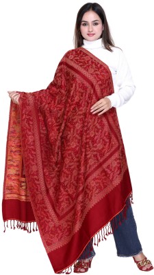 Tones-N-Shades Wool Self Design Women Shawl(Red)