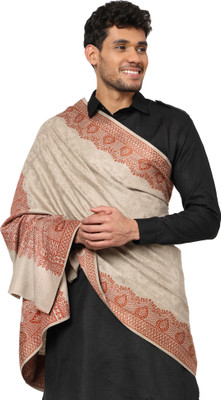 WEAVERS VILLA Polyester Wool Blend Self Design Men Shawl(Grey)