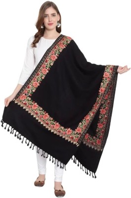 SNandCo Cashmere, Wool, Pashmina Embroidered, Floral Print Women Shawl(Black)