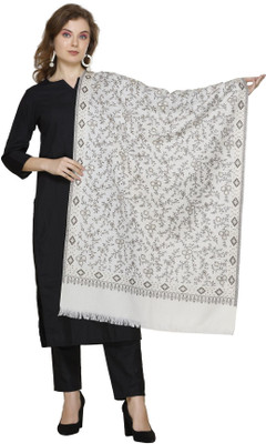 Kti Viscose, Acrylic Floral Print Women Shawl(White)