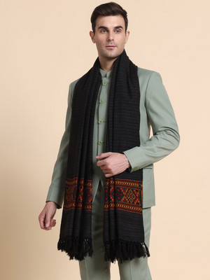 GREEN AGRITECH Polyester Wool Blend Woven Men Shawl(Black)