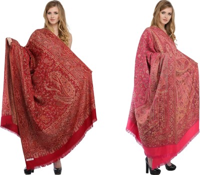 Royal-E-Kashmir Pashmina Printed Women Shawl(Maroon, Pink)