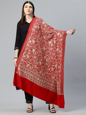 swi stylish Wool Embroidered Women Shawl(Red)