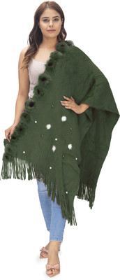 Life and style Wool Self Design Women Shawl(Green)