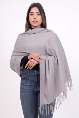 Kti Poly Wool Solid Women Shawl(Grey)