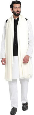 Kashmiri Thead Wool Solid Men Shawl(White)