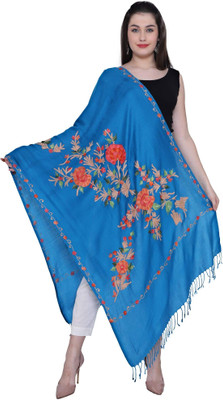 swi stylish Wool Embroidered Women Shawl(Light Blue)
