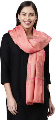 Pashmoda Polyester Wool Blend Printed Women Shawl(Pink)